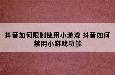 抖音如何限制使用小游戏 抖音如何禁用小游戏功能